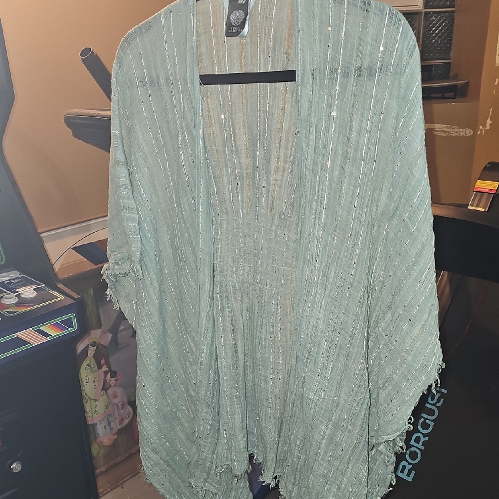 Vince Camuto Elegant Light Green Shawl with Fringe